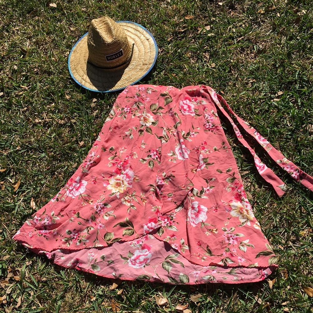 Bobeau Bubblegum Pink Elastic Waist Faux WrapSkirt